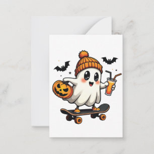 Spooky Halloween Skating Pumpkin Spice Ghost Fall Card