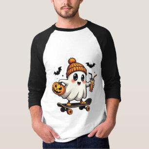 Spooky Halloween Skating Pumpkin Spice Ghost Fall T-Shirt