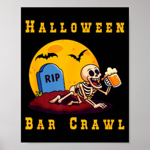 Spooky Halloween Skeleton Bar Hopper Poster