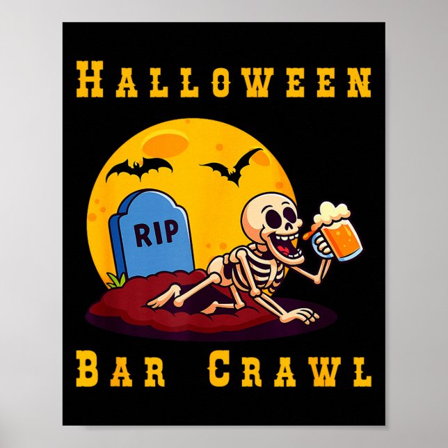 Spooky Halloween Skeleton Bar Hopper  Poster (Front)