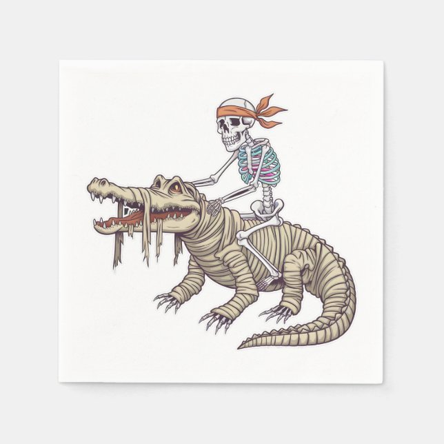 Spooky Halloween Skeleton Crocodile Mummy  Napkin (Front)