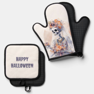 Spooky Halloween Skeleton Oven Mitt and Pot Holder Oven Mitt & Pot Holder Set