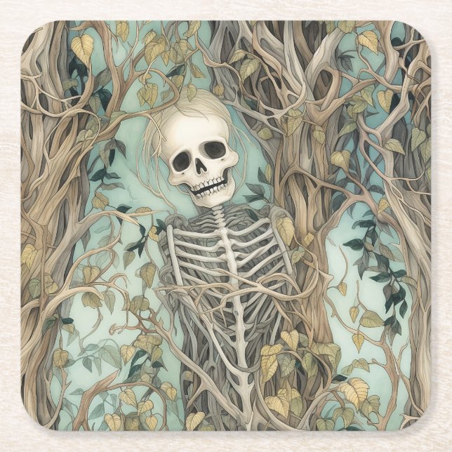 Spooky Halloween Skeleton Party Paper Coaster (Front)
