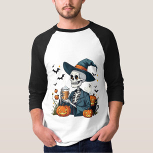 Spooky Halloween Skeleton Sippin Pumpkin Spice T-Shirt