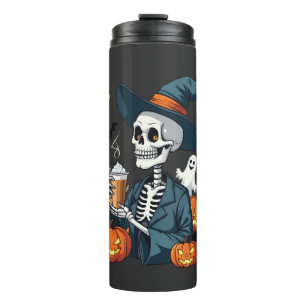 Spooky Halloween Skeleton Sippin Pumpkin Spice Thermal Tumbler