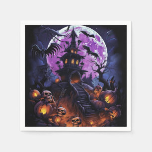 Spooky Halloween Skeleton Skull Haunted House Napkin