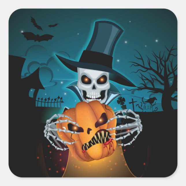 Spooky Halloween Skeleton Square Sticker (Front)