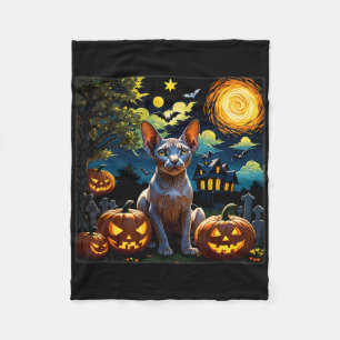 Spooky Halloween Sphynx Starry Night  Fleece Blanket