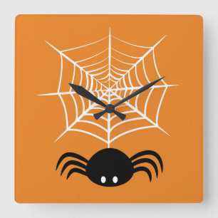 Spooky Halloween Spider Illustration Square Wall Clock
