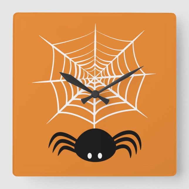 Spooky Halloween Spider Illustration Square Wall Clock (Front)