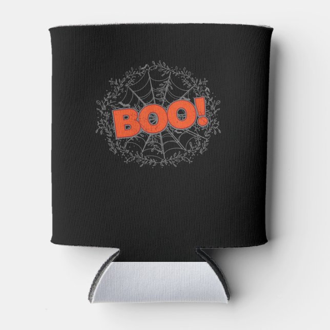 Spooky Halloween Spider Web Boo Gift Idea Can Cooler (Front)