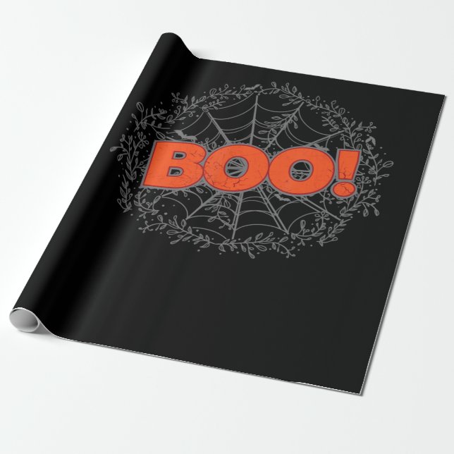 Spooky Halloween Spider Web Boo Gift Idea Wrapping Paper (Unrolled)