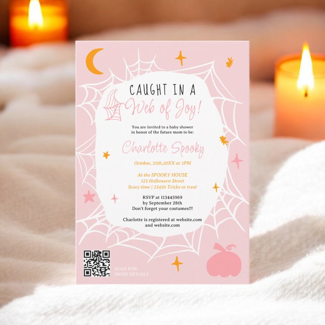 Spooky Halloween Spider web cute pink baby shower Invitation (Spooky Halloween Spider web cute pink baby shower Invitation)