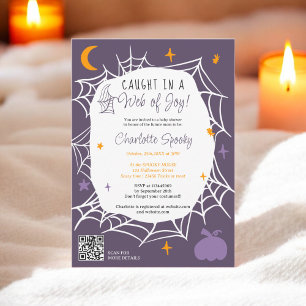 Spooky Halloween Spider web purple baby shower Invitation