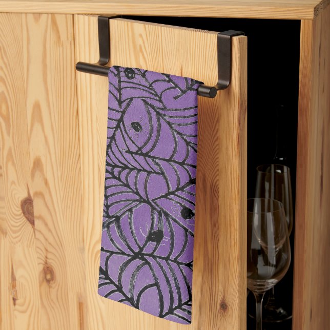 Spooky Halloween Spider Webs on Purple Tea Towel (Thirds Fold)