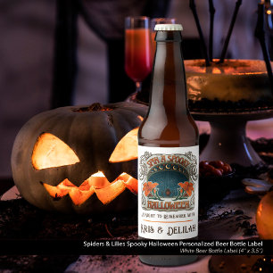 Spooky Halloween Spiders & Lily Victorian Vintage Beer Bottle Label