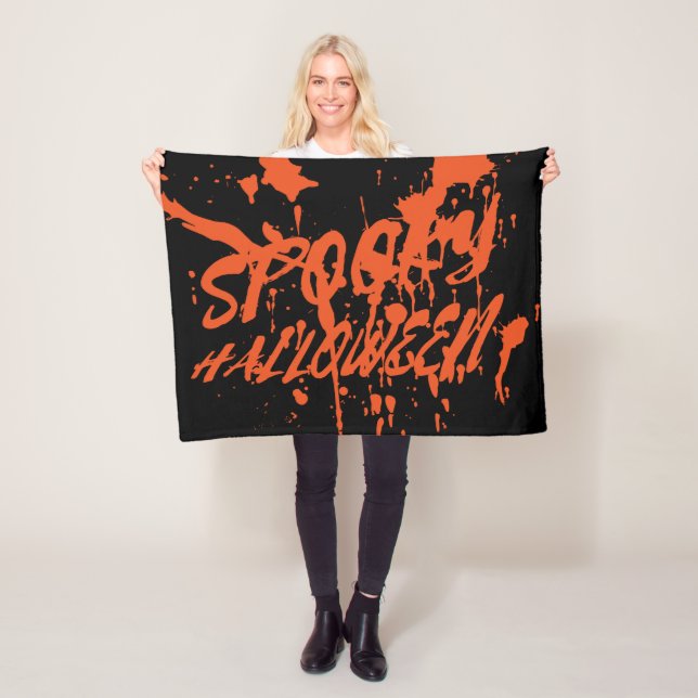 Spooky Halloween Splash Retro Red Orange Horror Fleece Blanket (In Situ)