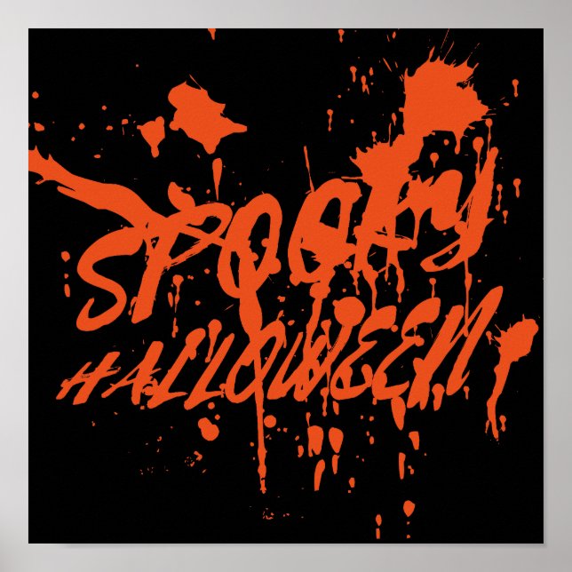 Spooky Halloween Splash Retro Red Orange Horror Poster (Front)
