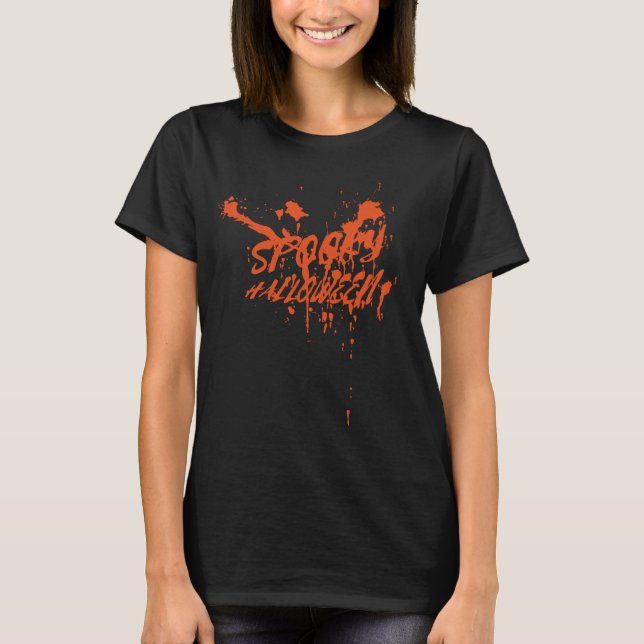 Spooky Halloween Splash Retro Red Orange Horror T-Shirt (Front)