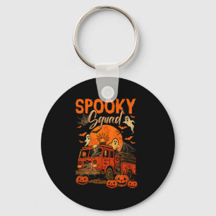 Spooky Halloween Squad Skeleton Driving Firetruck Key Ring