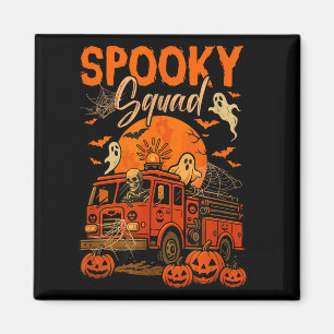 Spooky Halloween Squad Skeleton Driving Firetruck  Magnet