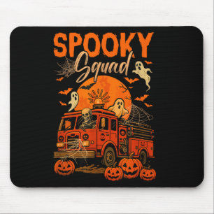 Spooky Halloween Squad Skeleton Driving Firetruck Mouse Pad
