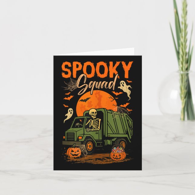 Spooky Halloween Squad Skeleton Driving Garbage Tr Card (Front)