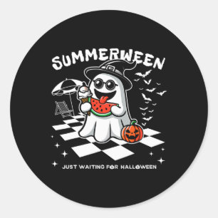Spooky Halloween Summer Vibes Pumpkin Ghost Tee Classic Round Sticker