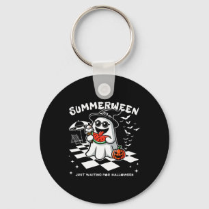 Spooky Halloween Summer Vibes Pumpkin Ghost Tee Key Ring