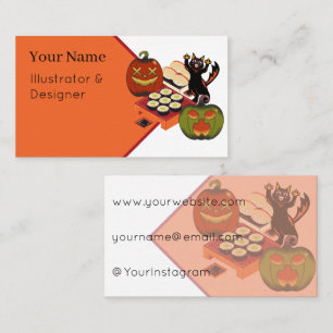 Spooky Halloween Sushi Feast with Playful Black Ca Business Card