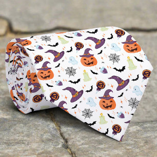 Spooky Halloween Symbols Funny Icons Pattern Tie