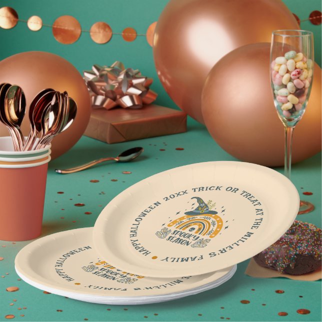 Spooky Halloween symbols pattern Paper Plate (Multi)