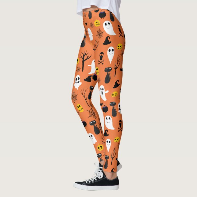 Spooky Halloween symbols seamless pattern Leggings (Left)
