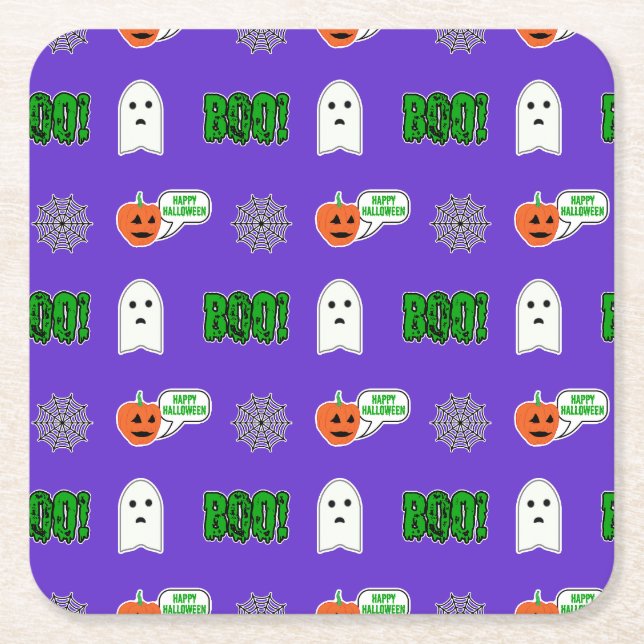 Spooky Halloween Theme Square Paper Coaster (Front)