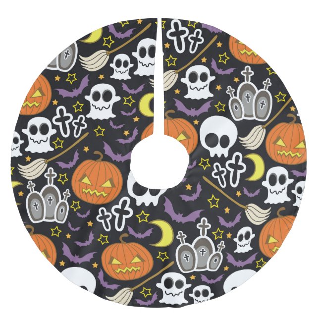 Spooky Halloween: Themed Background Design. Brushed Polyester Tree Skirt (Front)