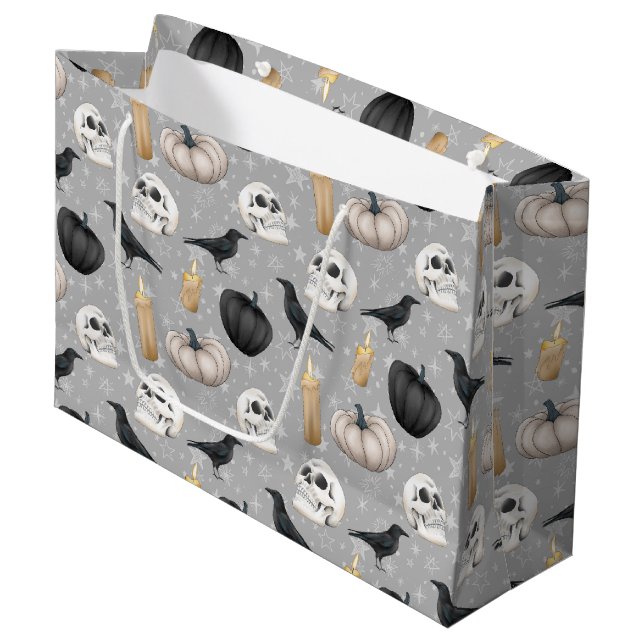 Spooky Halloween tiled party pattern Large Gift Bag (Front Angled)