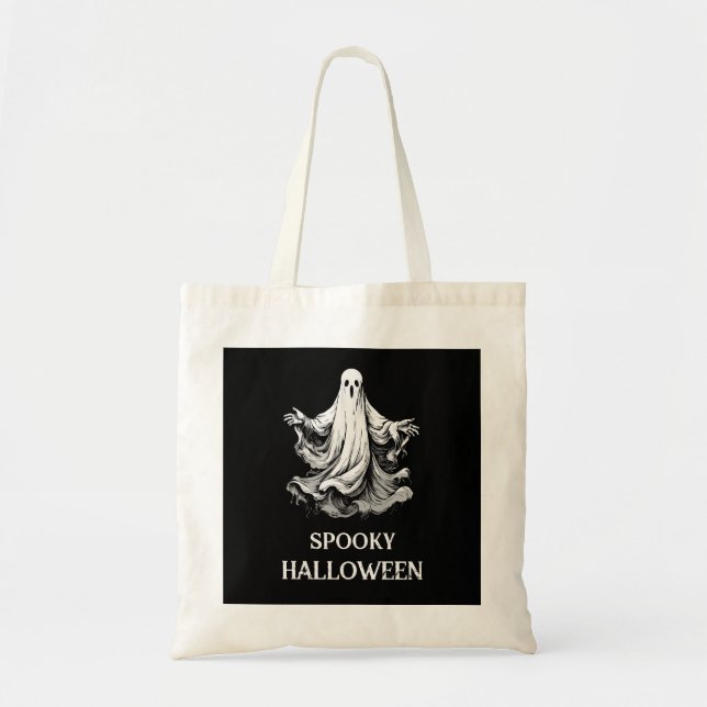 Spooky Halloween Tote Bag with ghost (Front)