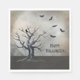 Spooky Halloween Tree with Raven and Bats Napkin