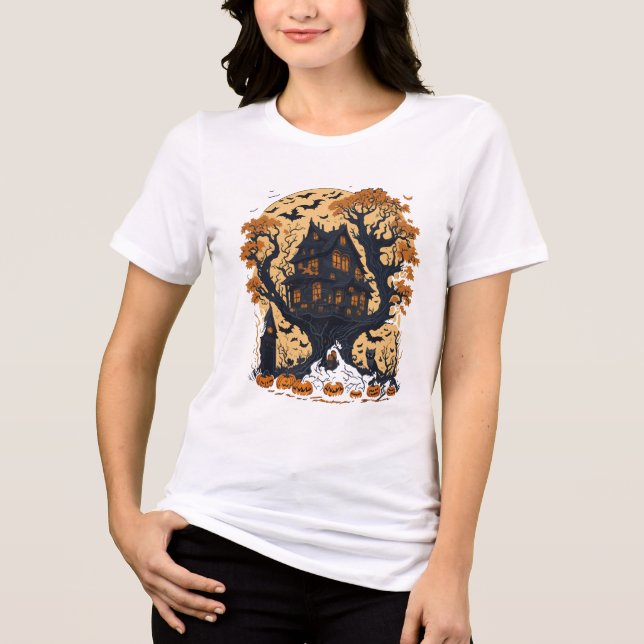 Spooky Halloween Treehouse Women's  Tri-Blend Shirt (Front)