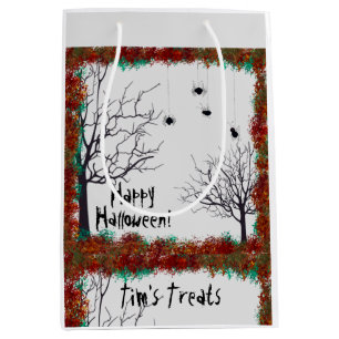 Spooky Halloween Trees Foliage Border Personalise Medium Gift Bag
