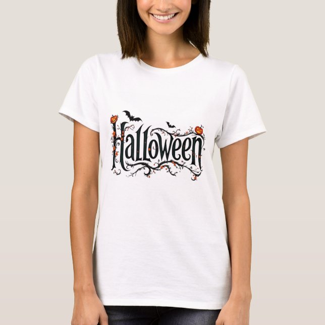 Spooky Halloween Typography T-Shirt with Pumpkins  (Front)