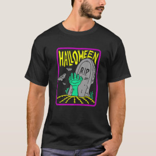 Spooky Halloween Undead Zombie Tombstone Illustrat T-Shirt
