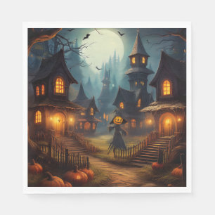 Spooky Halloween Village With Scare Crow Napkin