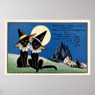 Spooky Halloween Vintage black cats decor poster