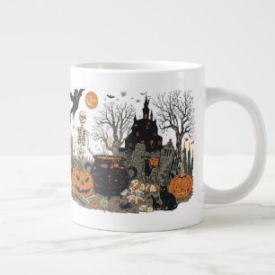 Spooky Halloween Vintage Design – Ghost, Pumpkin Large Coffee Mug