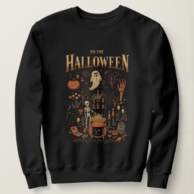 Spooky Halloween Vintage Design – Ghost, Pumpkin  Sweatshirt (Design Front)