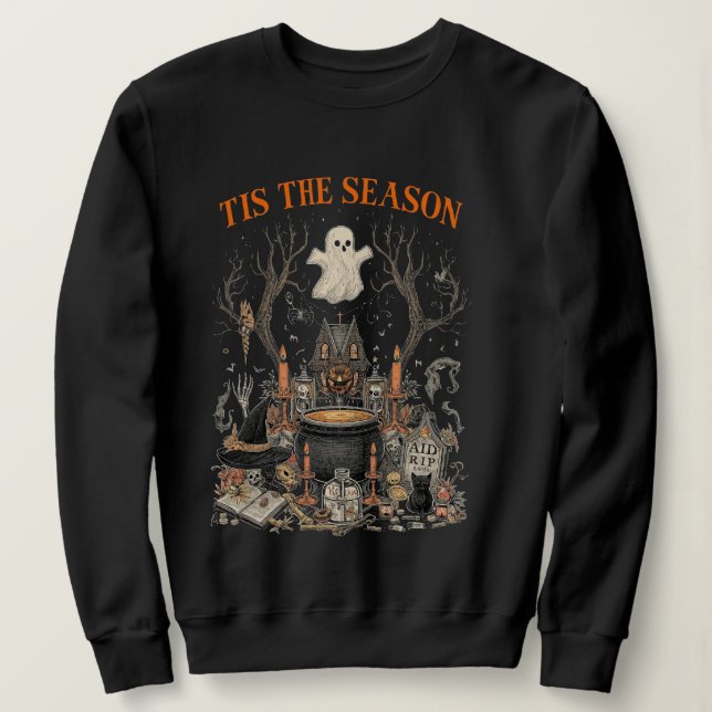 Spooky Halloween Vintage Design – Ghost, Pumpkin  Sweatshirt (Design Front)