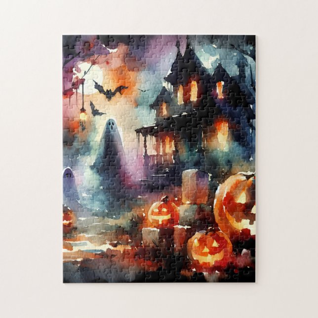 Spooky Halloween Watercolor Jigsaw Puzzle (Vertical)