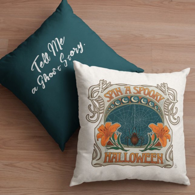Spooky Halloween Whimsical Goth Cushion (Spooky Halloween Whimsical Goth Throw Pillow. Add a personal message to the pillow back.)