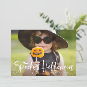 Spooky Halloween White Brush Lettering Photo Holiday Card